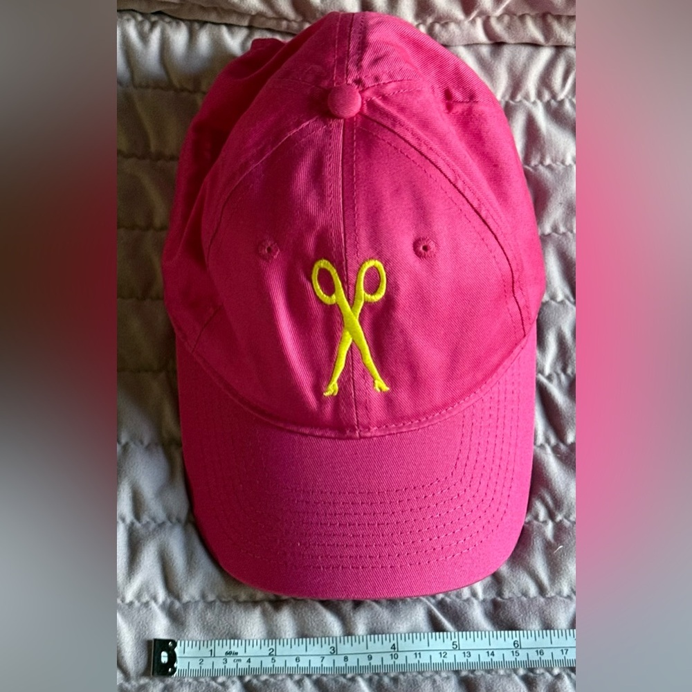 Port and Company Hot Pink Cap with Yellow Scissor Sisters Embroidery